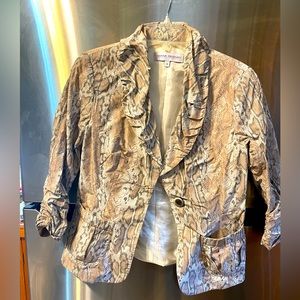 Donna Degnan Beautiful Size 4 Ruched  Snake Print Jacket Beige/Tan